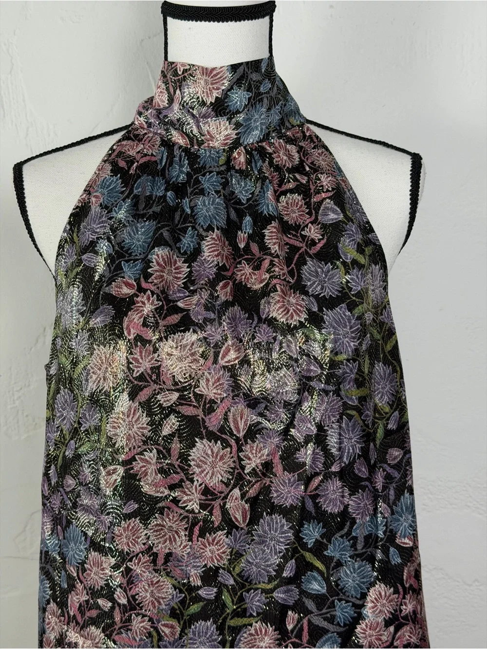 Gorgeous J. Crew Floral High-Neck Metallic Shine Halter - Feminine Beauty small